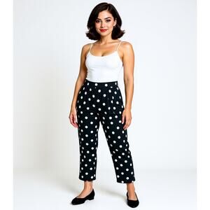 Lorraine Parish Black White Polkadot Capri Ankle Pants Sz M 50s Designer Classic